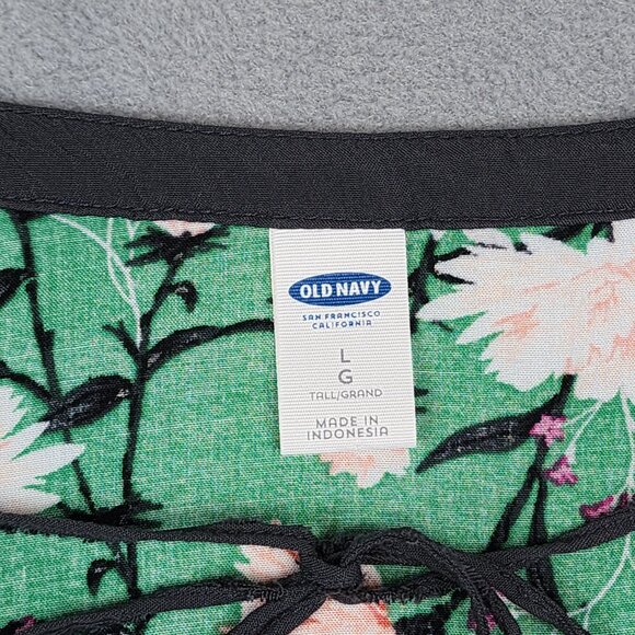 Old Navy Blouse Tunic Women's Large Green Floral Print Peasant Cottage Prairie - Picture 2 of 9